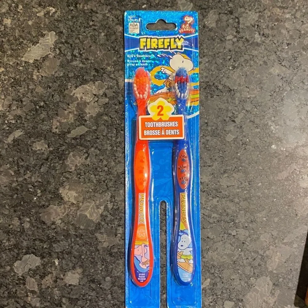 VINTAGE PEANUTS SNOOPY FIREFLY SUMMER SURF CHILDREN'S SOFT TOOTHBRUSHES - 2 PACK